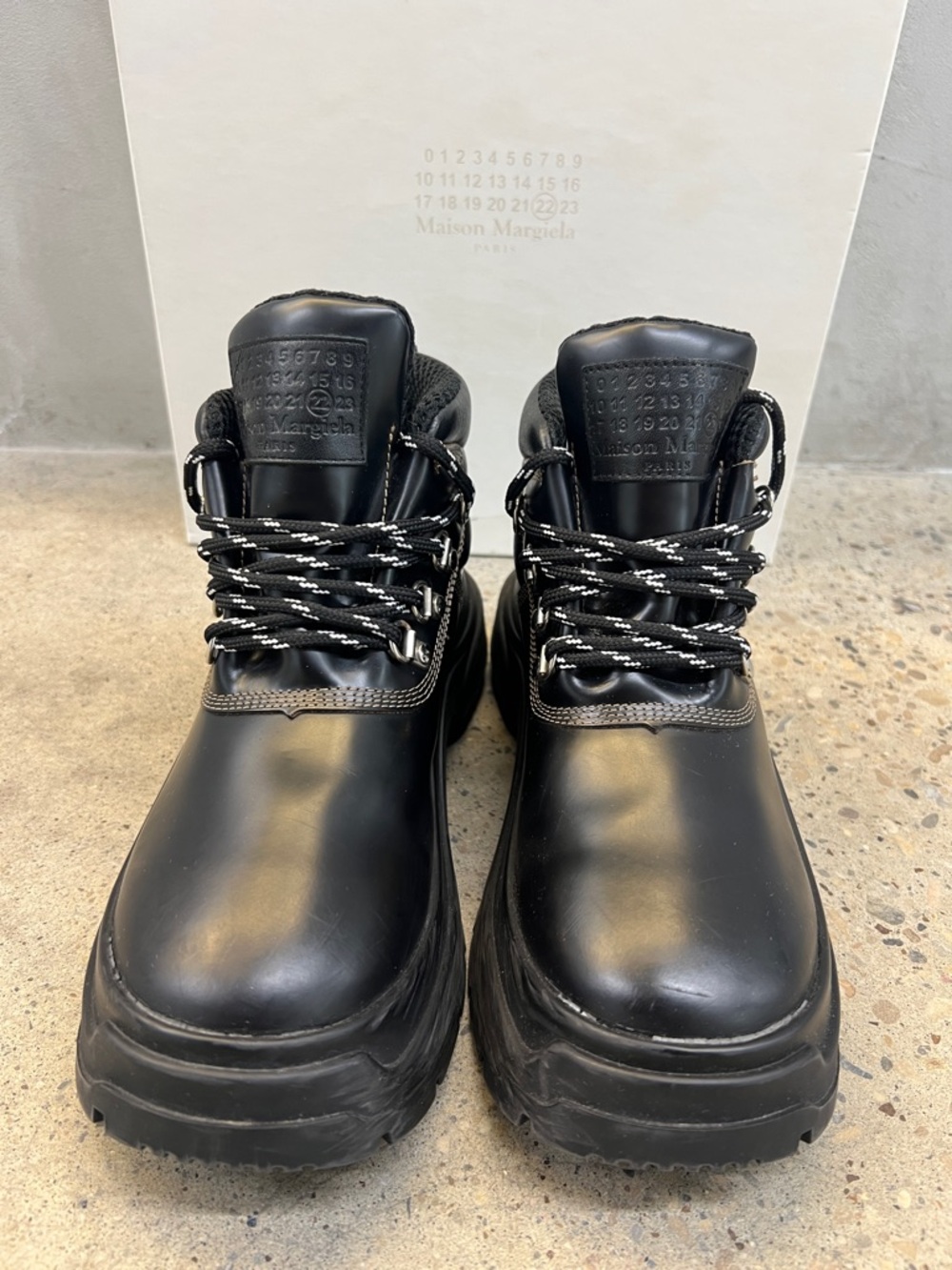 Maison Martin Margiela Black Leather Chunky Lace-Up Trail Boots - Picture 2 of 5